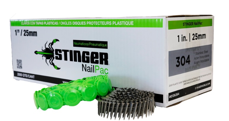 1" Stinger Plastic Cap 304 Stainless NailPac w/Plastic Caps 0136264