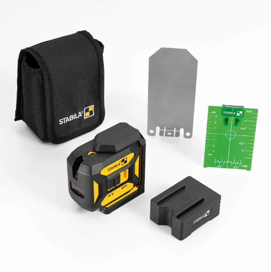 Stabila LAX 320 G 3190 Green Beam Cross Line Plus Plumb Point Laser kit components