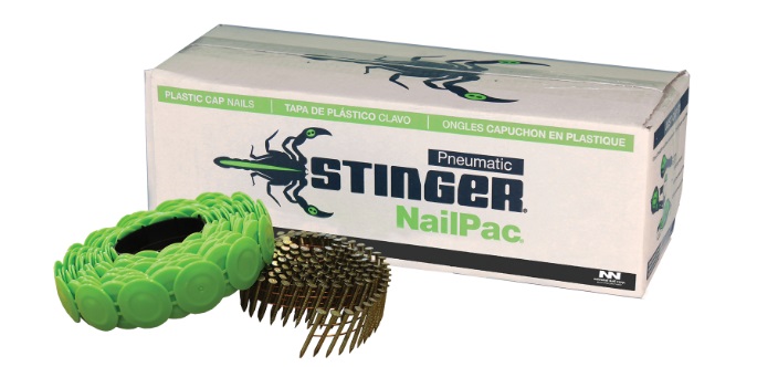 1" Stinger Plastic Cap NailPac w/Plastic Caps 0136260 with box