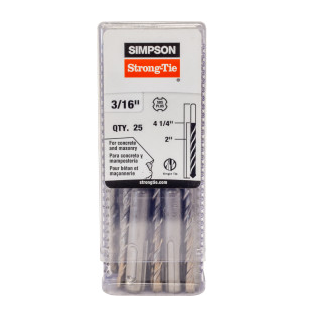 3/16” x 4-1/4” Simpson Strong-Tie MDPL01804-R25 SDS-plus Drill Bits pack