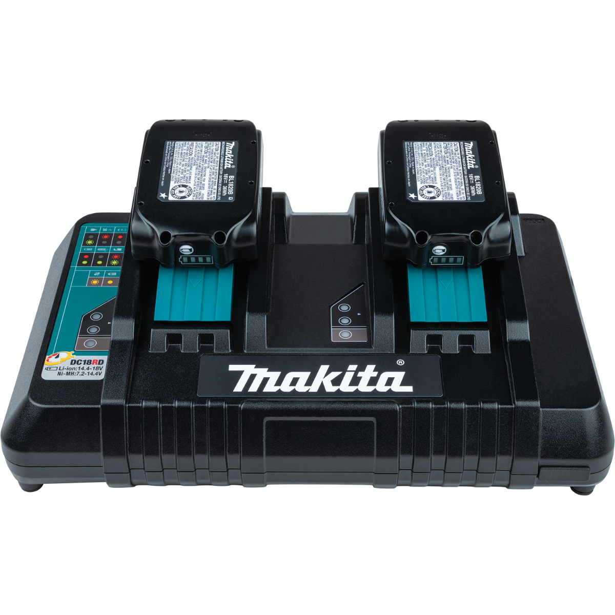 Makita DC18RD 18V Lithium-Ion Dual Port Rapid Optimum Charger with batteries