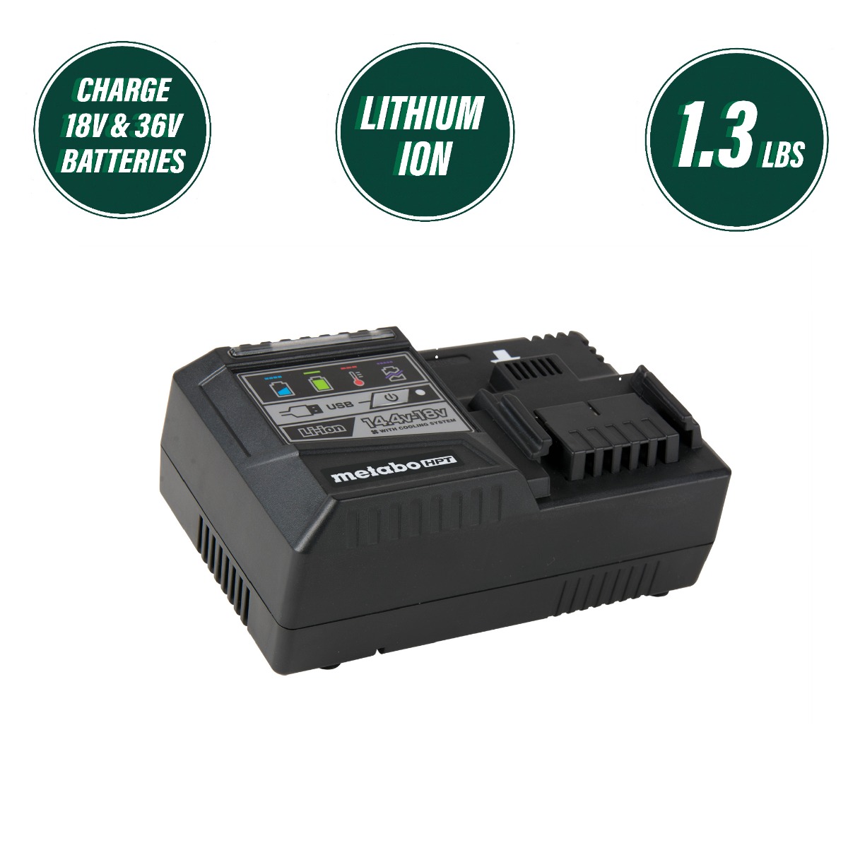 Metabo HPT UC18YSL3Q1YM 14.4/18V/36V MultiVolt Lithium Ion Fast Battery Charger features