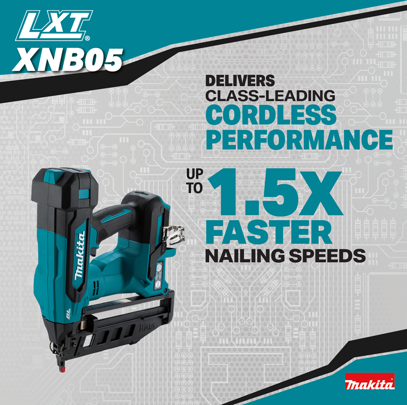 Makita XNB05Z 18V LXT Brushless 16 Gauge Straight Finish Nailer 1.5x faster