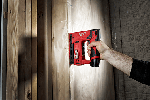 Milwaukee 2447-20 M12™ 3/8" Crown Stapler jobsite use