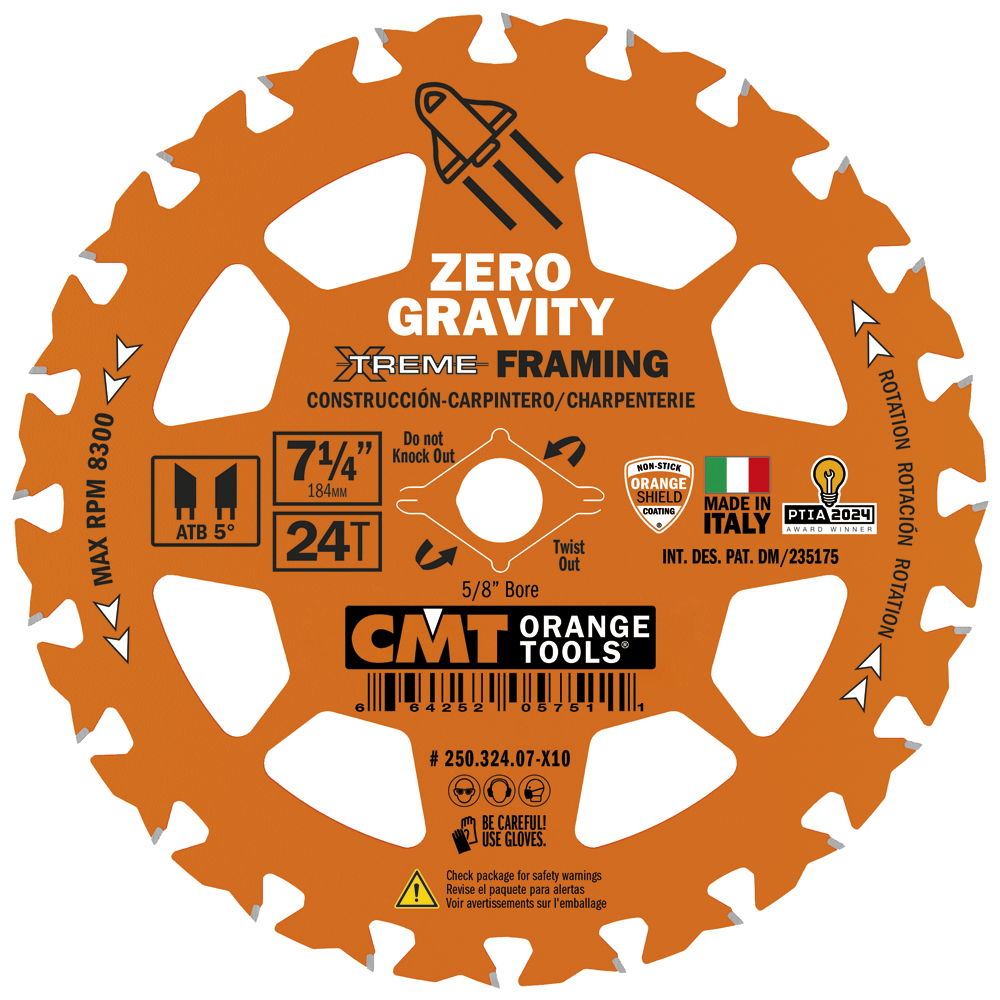 CMT 7-1/4" 24-Tooth Zero Gravity Xtreme Framing Saw Blade