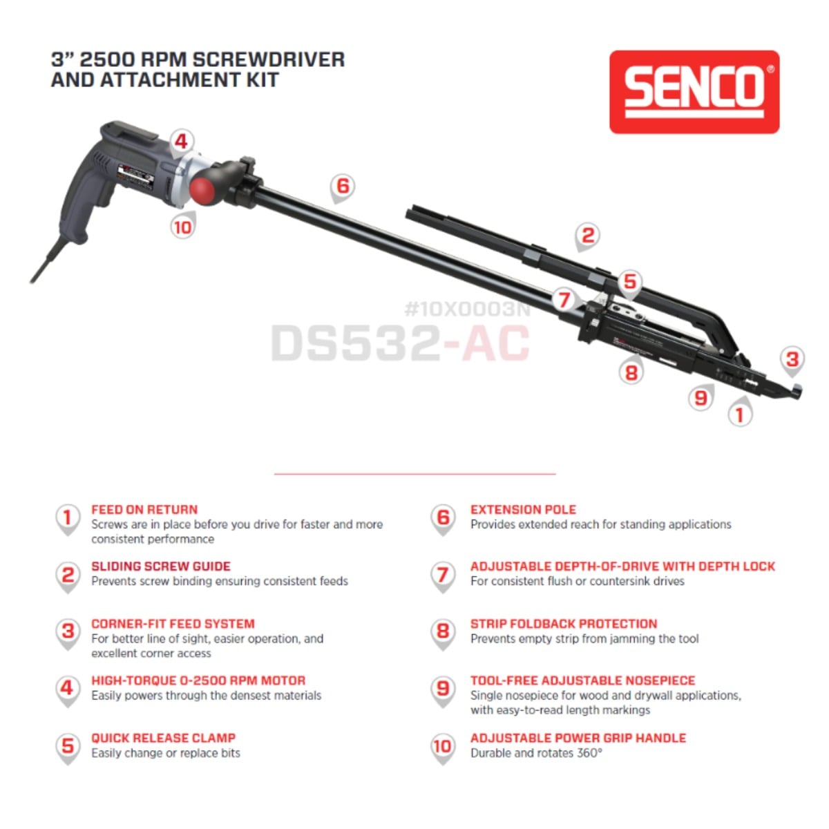 2500 RPM Screwdriver and attachment kit DS532-AC 10x0003n 