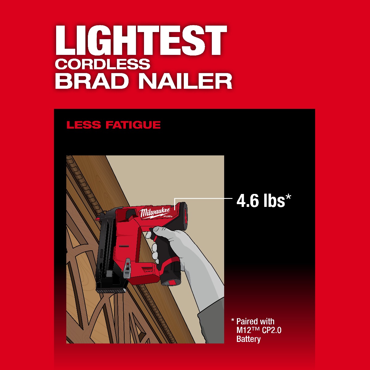 Milwaukee 2541-20 M12 18Ga Brad Nailer lightweight