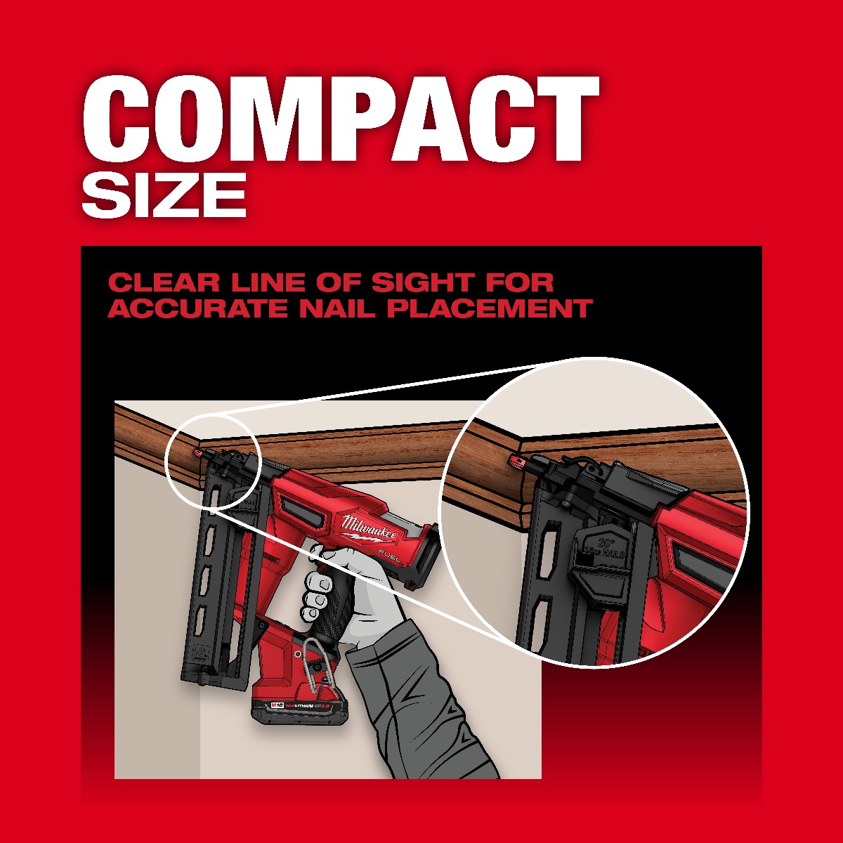 Milwaukee 2841-21CT M18 Fuel 16 Gauge Angled Finish Nailer Kit, 3/4" to 2-1/2" compact size