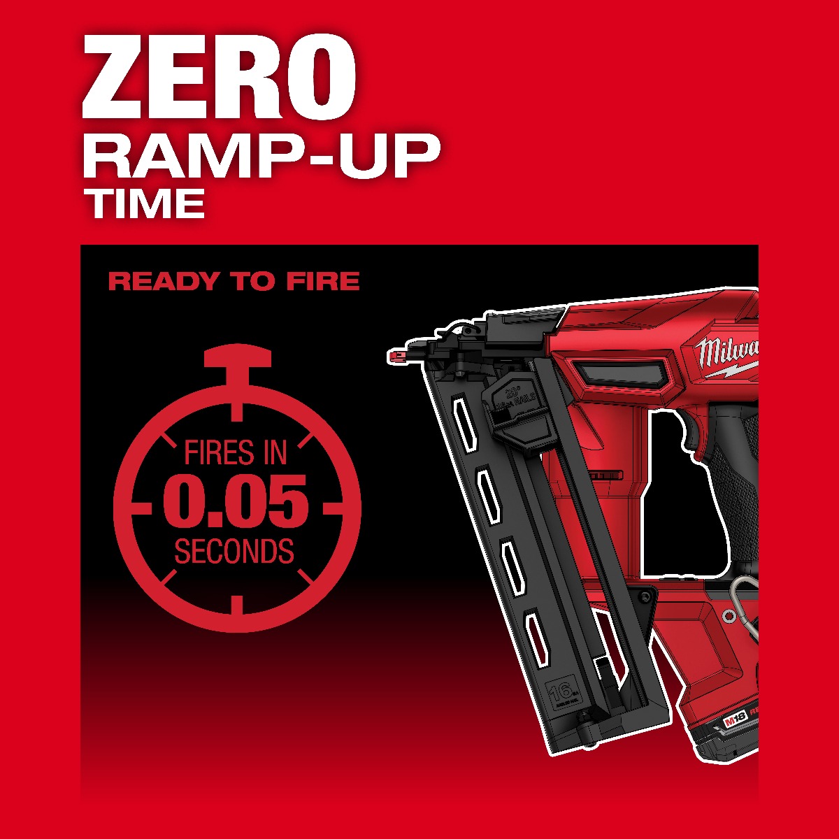Milwaukee 2841-21CT M18 Fuel 16 Gauge Angled Finish Nailer Kit, 3/4" to 2-1/2" zero ramp up time