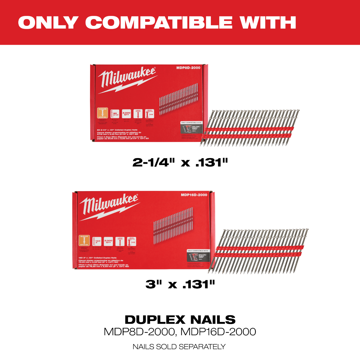 Milwaukee 2844-21 M18 Fuel Duplex Nailer Kit proprietary duplex nails