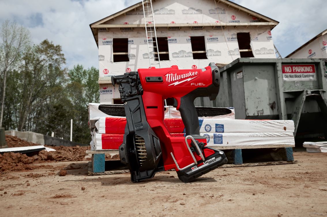 Milwaukee 2909-20 M18 Fuel Coil Roofing Nailer on jobsite