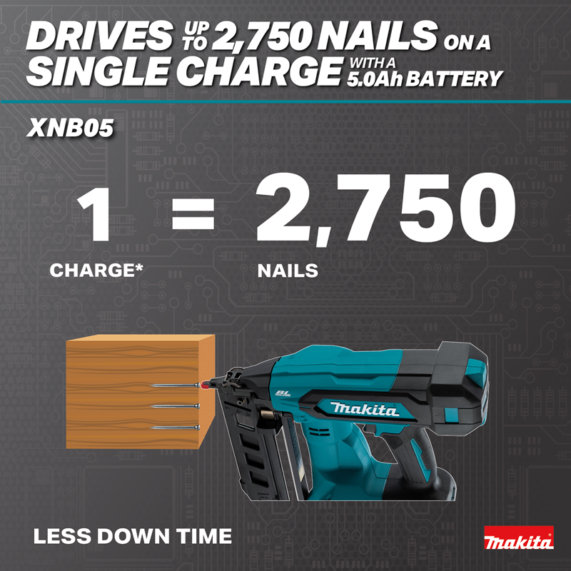 Makita XNB05Z 18V LXT Brushless 16 Gauge Straight Finish Nailer 2750 nails per charge