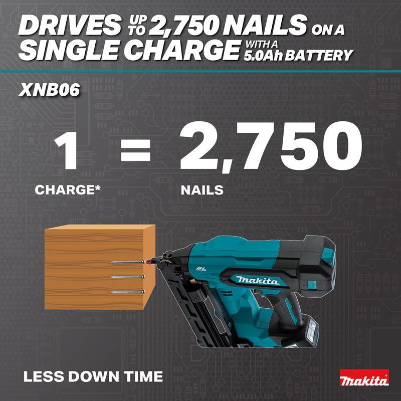 Makita XNB06Z 18V LXT Brush1less 16 Gauge Angled Finish Nailer 2750 nails per charge