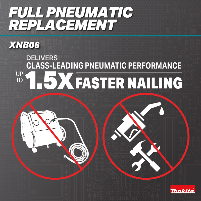 Makita XNB06Z 18V LXT Brush1less 16 Gauge Angled Finish Nailer faster nailing