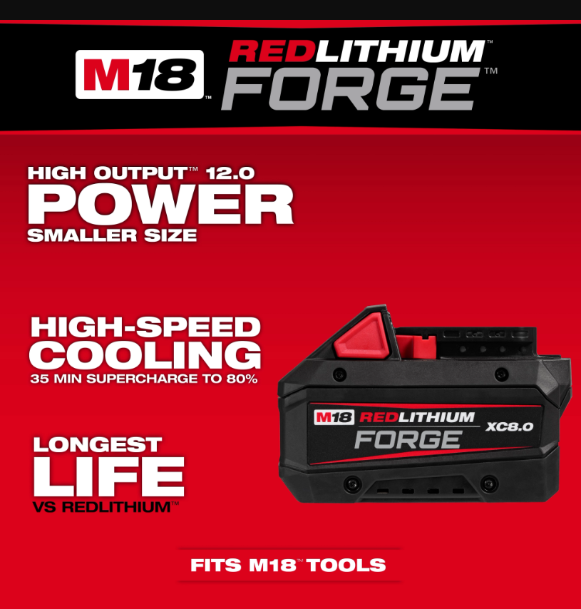Milwaukee M18 REDLITHIUM FORGE XC8.0 Battery Pack Fits M18 Tools