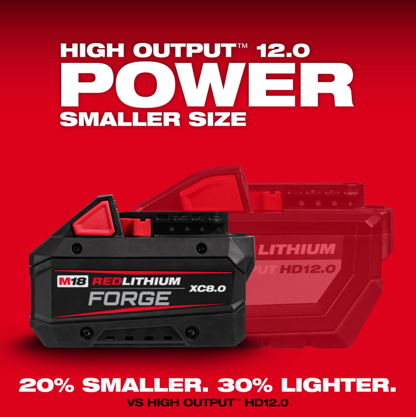 Milwaukee 48-11-1881 M18 REDLITHIUM FORGE XC8.0 Battery Pack 20% Smaller 30% Lighter