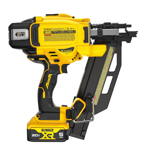 Dewalt DCN920P1 20V MAX Cordless 21-Degree Framing Nailer Kit, 2 to 3-1/2" redesigned nose for toe-nailing