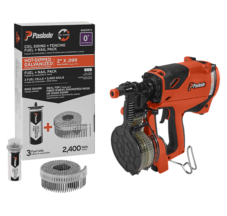 2" x .099 Galvanized Ring Shank Coil Fuel & Nail Pack with 919100 cordless coil nailer