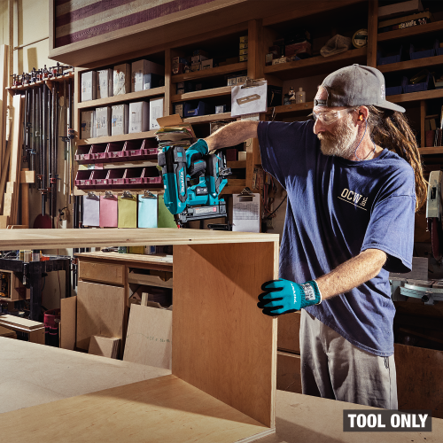 Makita XTS02Z 18V LXT Brushless 18 Gauge Narrow Crown Stapler in use