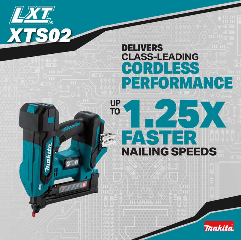Makita XTS02Z 18V LXT Brushless 18 Gauge Narrow Crown Stapler faster nailing