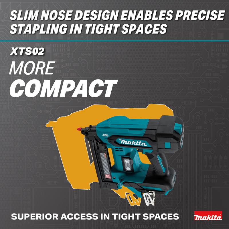 Makita XTS02Z 18V LXT Brushless 18 Gauge Narrow Crown Stapler compact