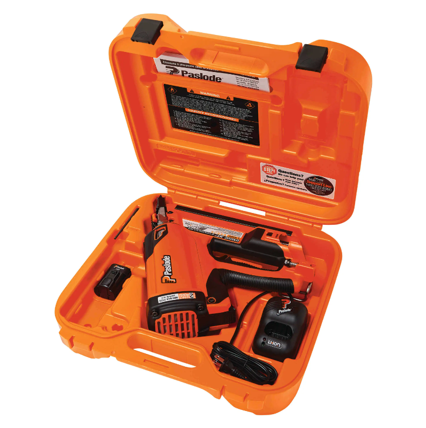 Paslode CFN325XP Lithium Ion Cordless Framing Nailer, 2” to 3-1/4" case contents