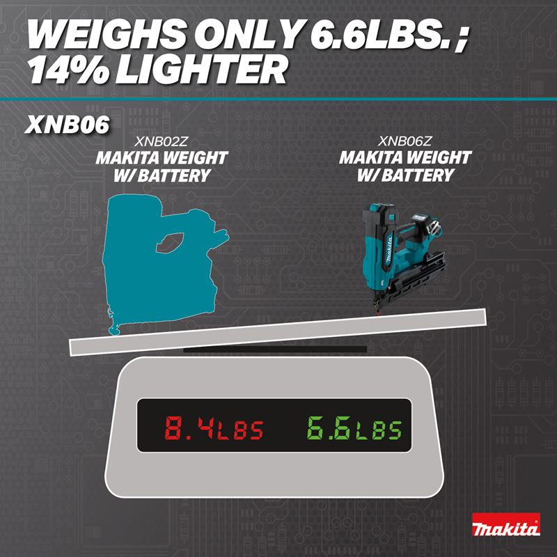 Makita XNB06Z 18V LXT Brush1less 16 Gauge Angled Finish Nailer (Bare Tool) weight