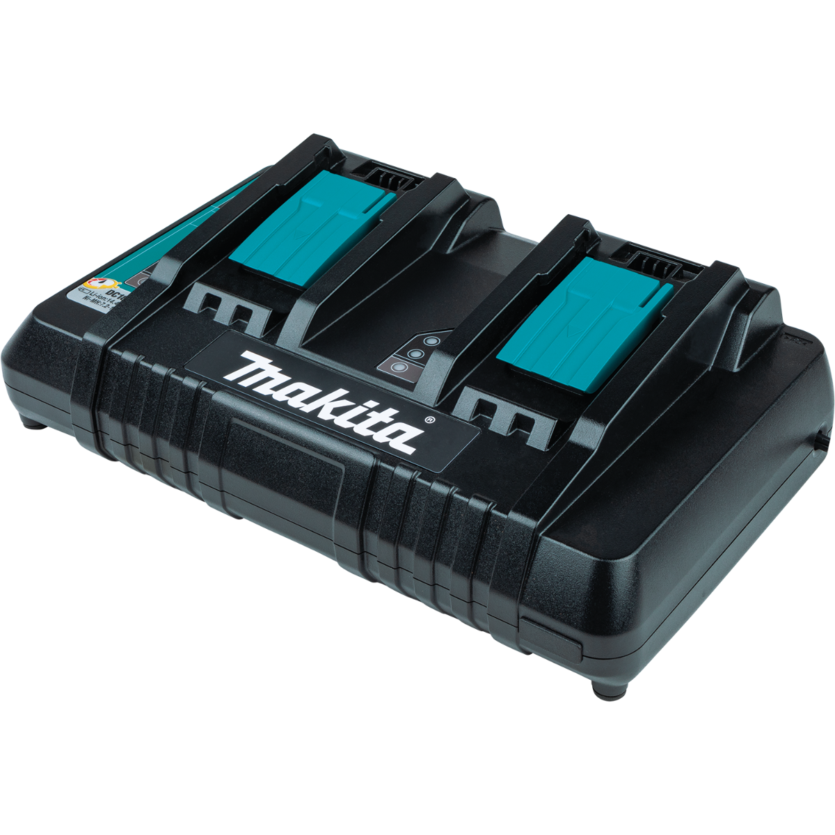Makita DC18RD 18V Lithium-Ion Dual Port Rapid Optimum Charger angle view 2