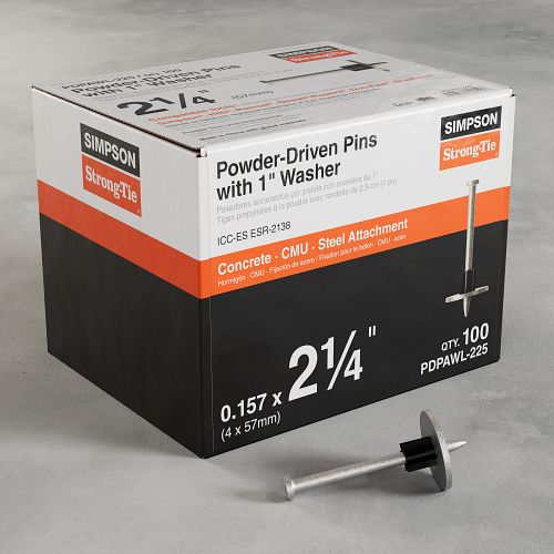 0.157” x 2-1/4” Simpson Strong-Tie PDPAWL-225 PDPAWL Powder-Driven Pin with 1" Washer box
