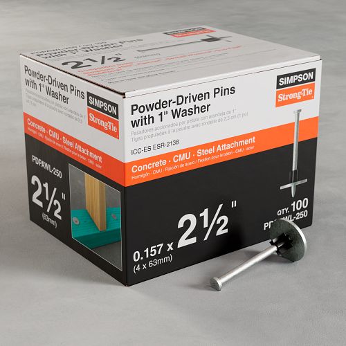 0.157” x 2-1/2” Simpson Strong-Tie PDPAWL-250 PDPAWL Powder-Driven Pin with 1" Washer box