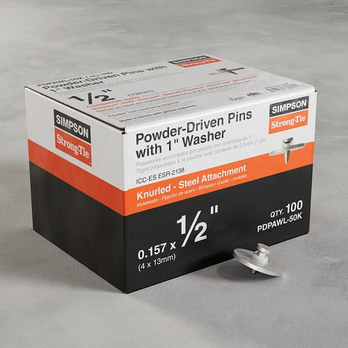0.157” x 1/2” Knurled Simpson Strong-Tie PDPAWL Powder-Driven Pin with 1" Washer box