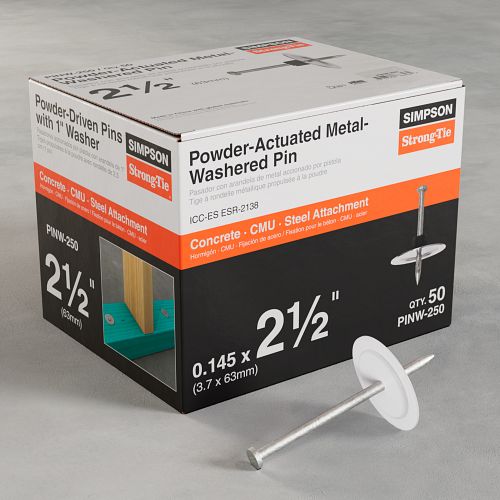 0.145” x 2-1/2” Simpson Strong-Tie PINW-250 PINW Powder-Actuated Metal-Washered Pin for Insulation Board box 50 pack