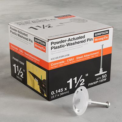 0.145” x 1-1/2” Simpson Strong-Tie PINWP-150W PINWP Powder-Actuated Plastic-Washered Pin for Insulation Board box