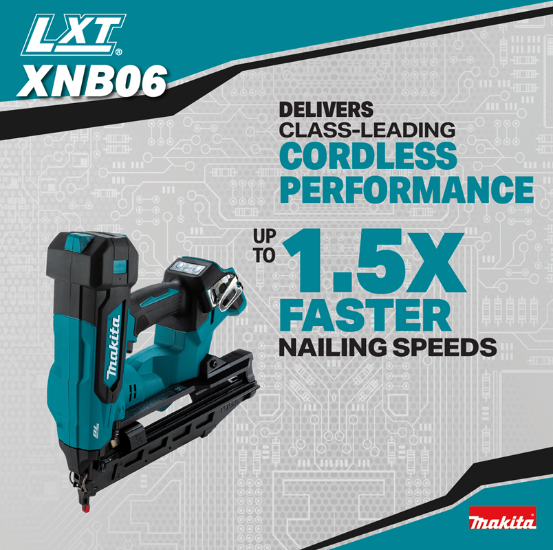 Makita XNB06Z 18V LXT Brush1less 16 Gauge Angled Finish Nailer (Bare Tool) 1.5x faster