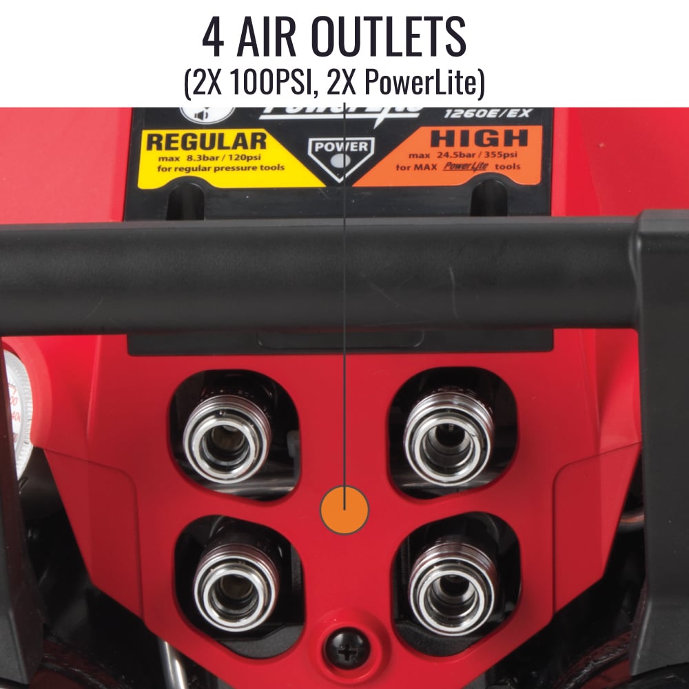 MAX AKHL1260EX PowerLite High Pressure Air Compressor air outlets