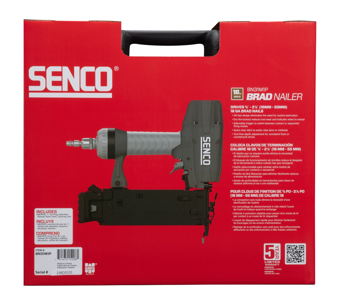 Senco BN31M1P 18-Gauge Brad Nailer back of box