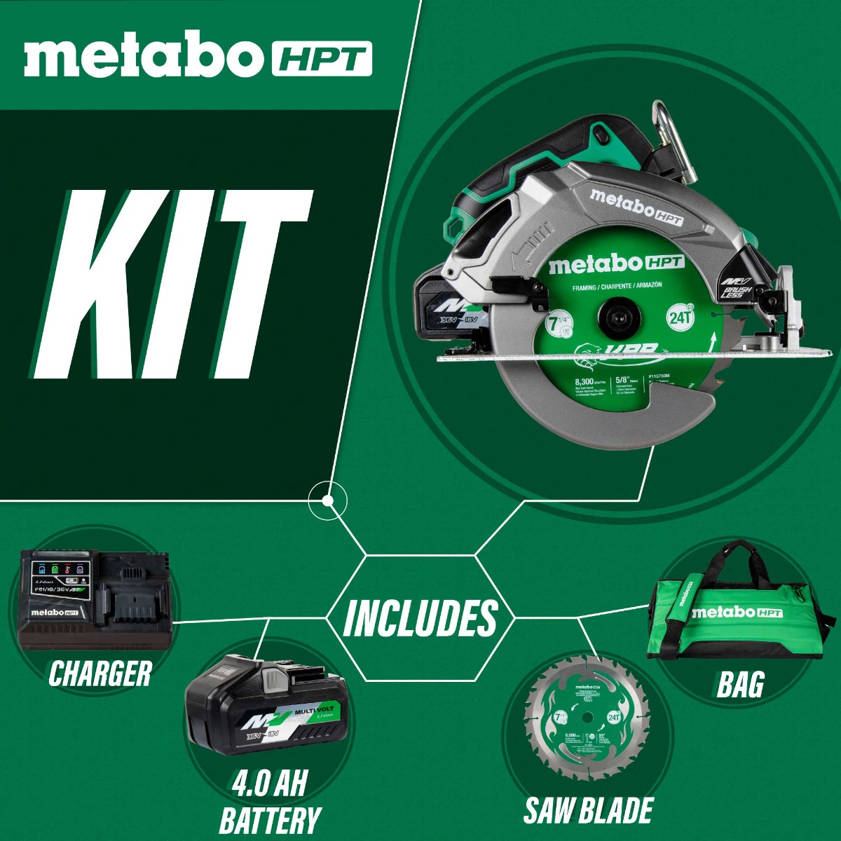 Metabo HPT C3607DB MultiVolt 36V 7-1/4” Circular Saw Kit