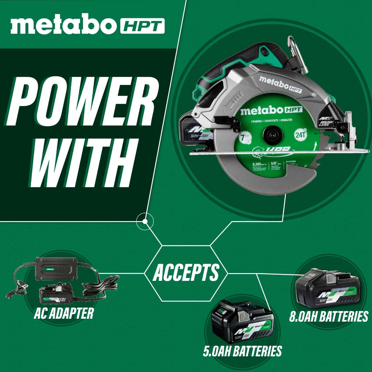 Metabo HPT C3607DB MultiVolt 36V 7-1/4” Circular Saw Kit POWER WITH
