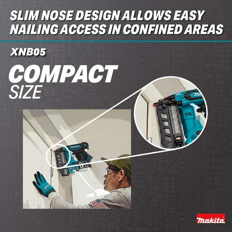 Makita XNB05Z 18V LXT Brushless 16 Gauge Straight Finish Nailer compact