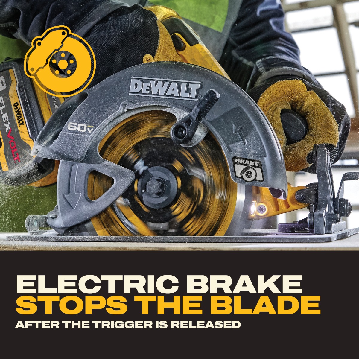 Dewalt DCS588X1 FLEXVOLT 60V MAX 7-1/4" Circular Saw electronic brake stop