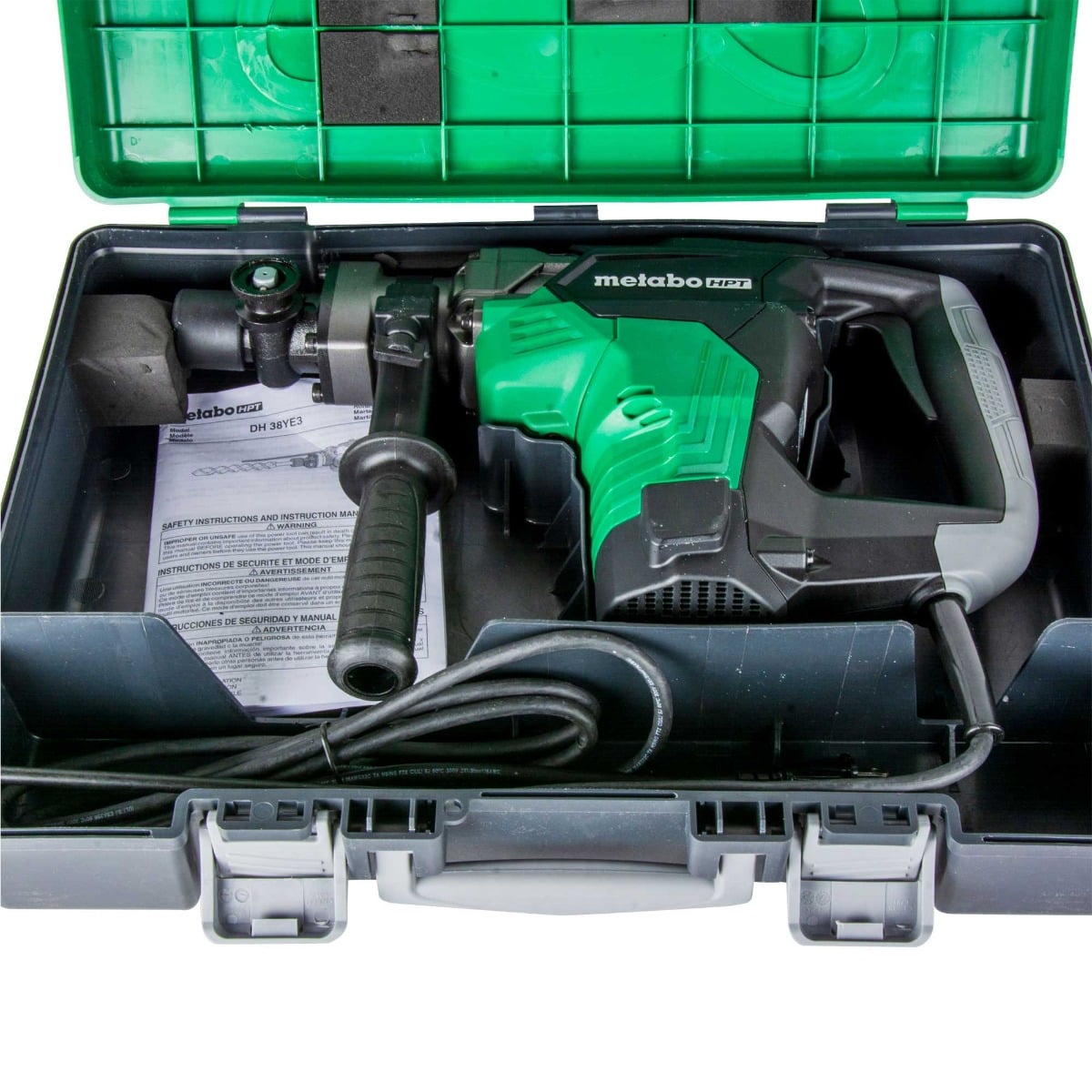 Metabo HPT (Formerly Hitachi) DH38YE3M 1-9/16" Rotary Hammer Drill case, tool, manual
