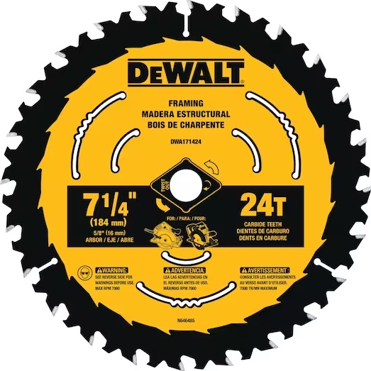 Dewalt DWA171424 7-1/4" 24-Tooth Framing Circular Saw Blade