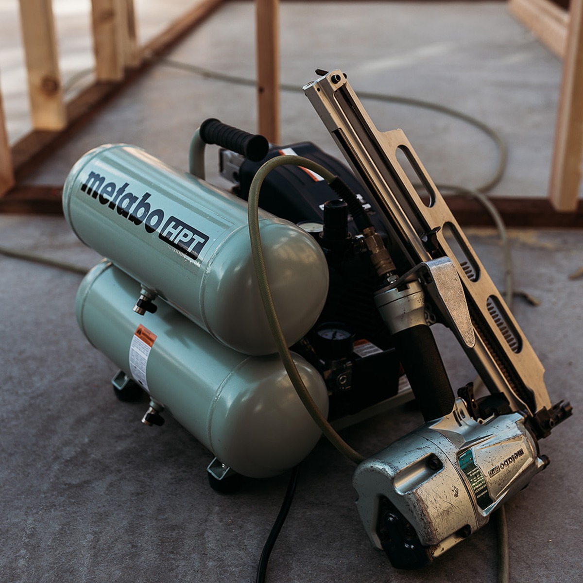 Metabo HPT EC99S 4 Gallon Portable Electric Twin Stack Air Compressor jobsite