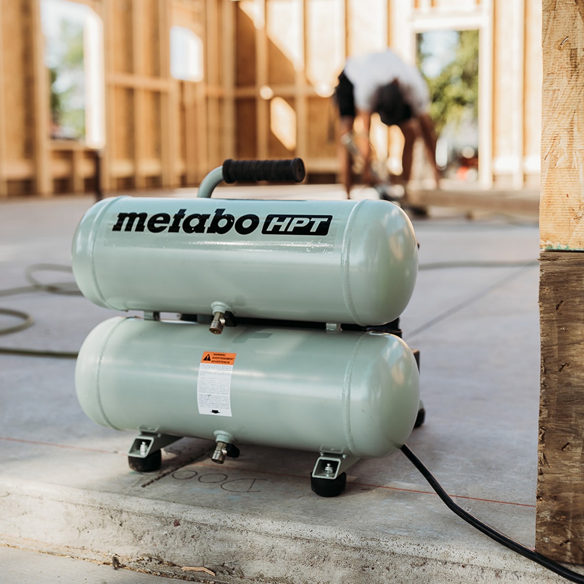 Metabo HPT EC99S 4 Gallon Portable Electric Twin Stack Air Compressor in use 4