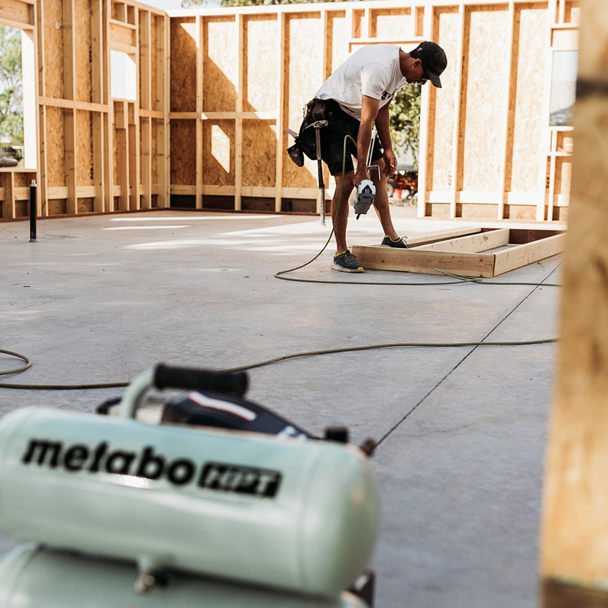 Metabo HPT EC99S 4 Gallon Portable Electric Twin Stack Air Compressor in use 5