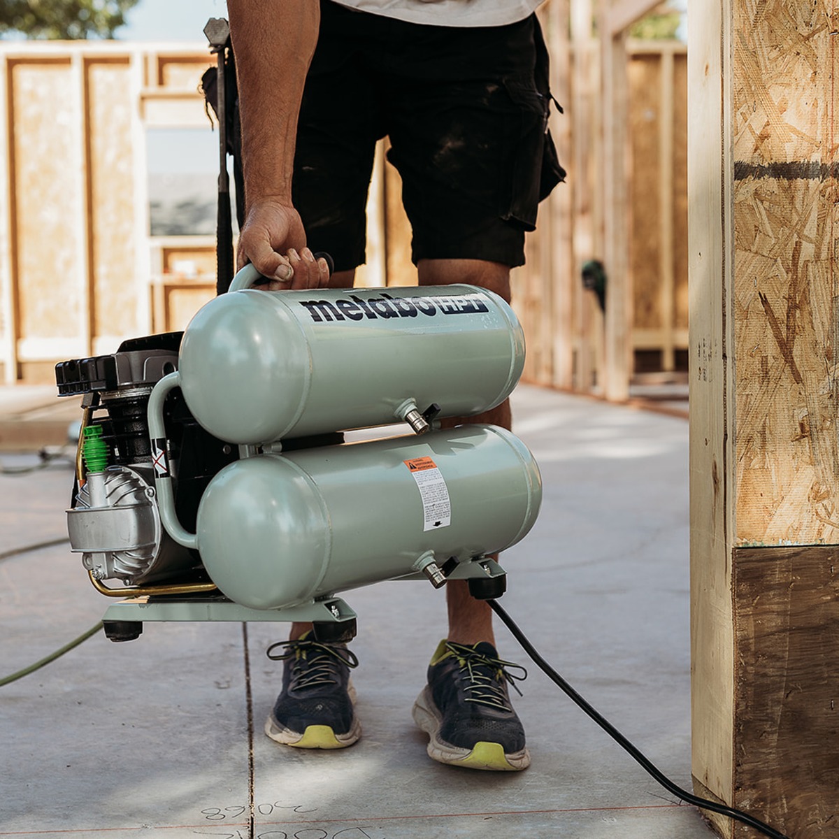 Metabo HPT EC99S 4 Gallon Portable Electric Twin Stack Air Compressor in use 6