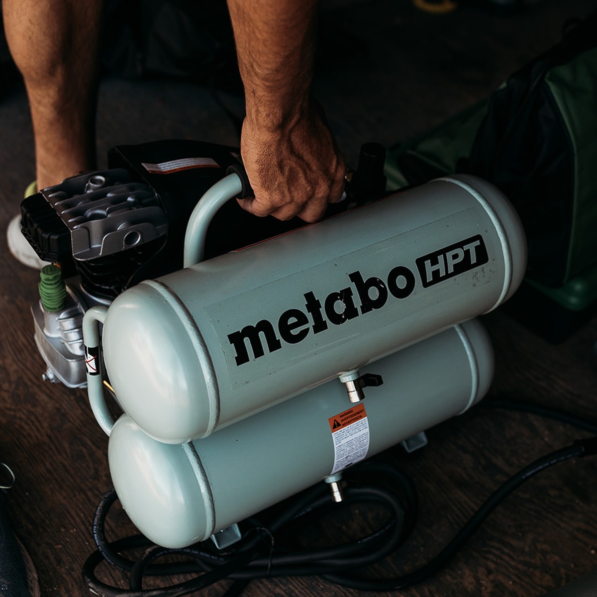 Metabo HPT EC99S 4 Gallon Portable Electric Twin Stack Air Compressor in use 7