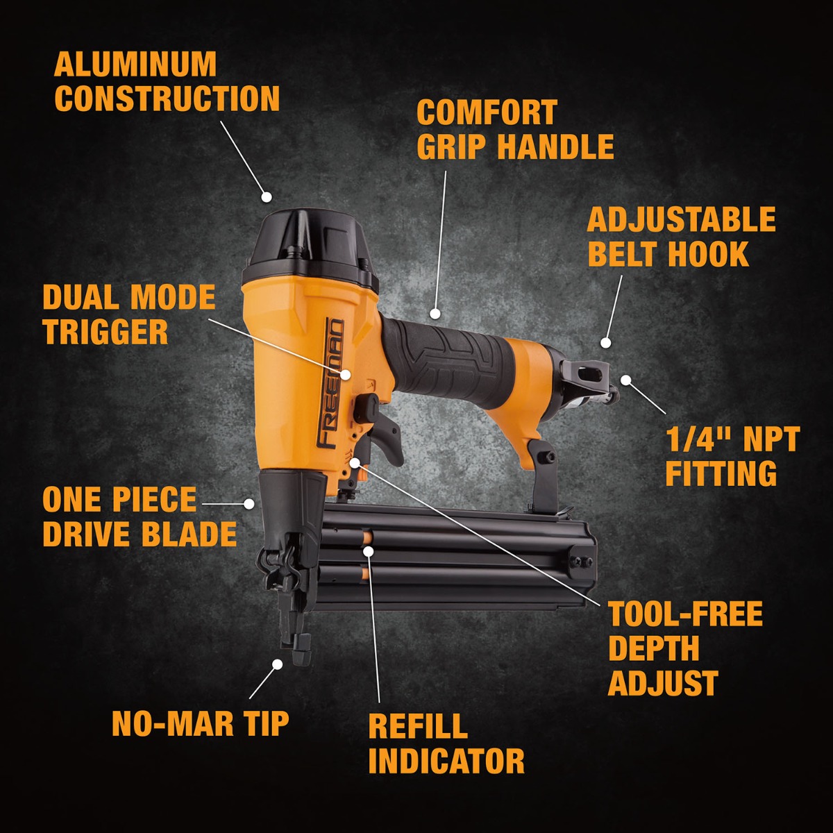 Freeman G2BR50 Pneumatic 18-Gauge Brad Nailer, 3/8" – 2" guide