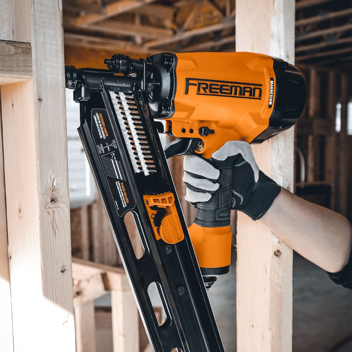 Freeman G2FR2190 21-degree Full Head Framing Nailer in use