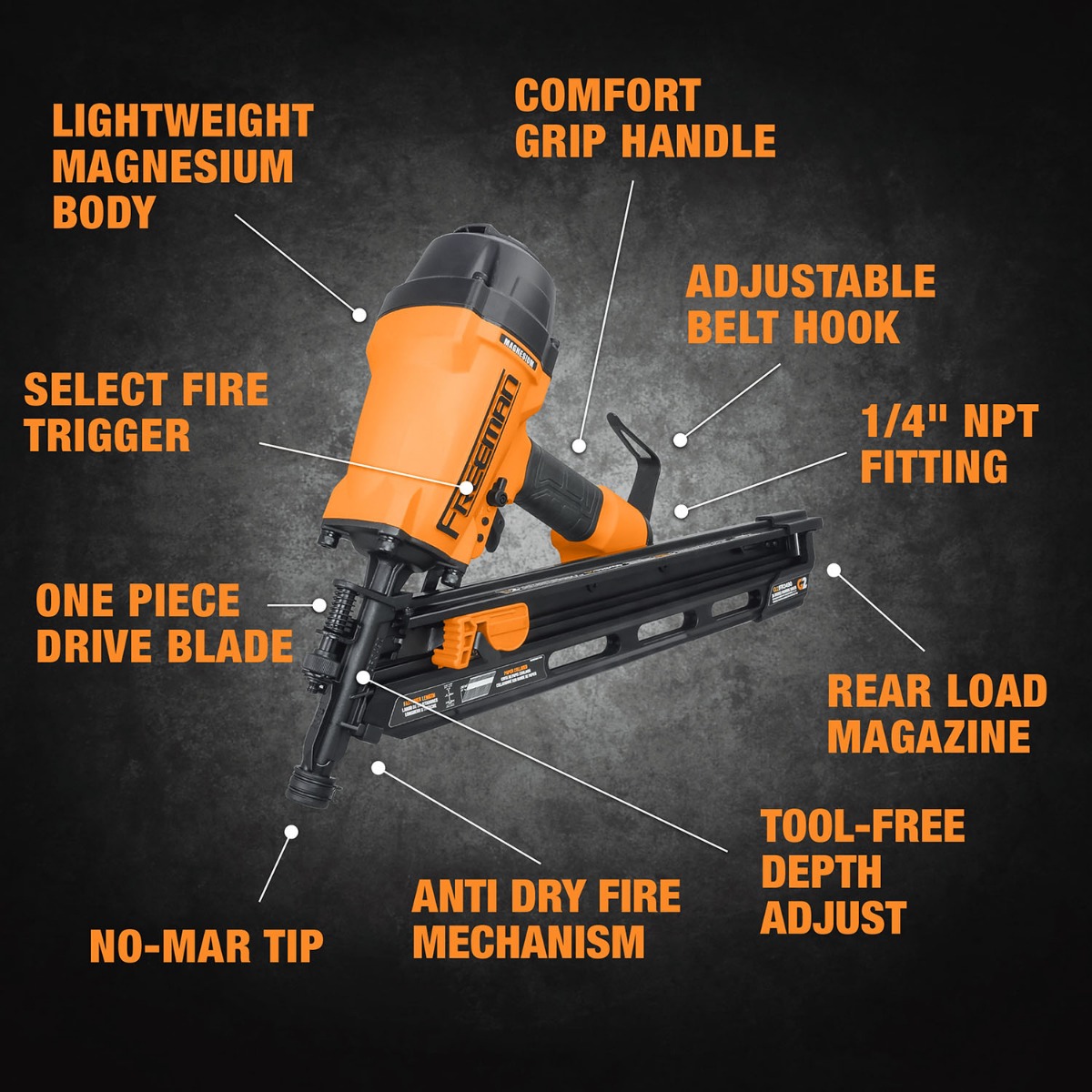 Freeman G2FR3490 34-degree Clipped Head Framing Nailer guide